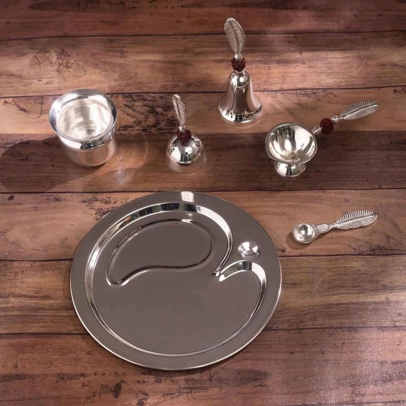 Brass Silver Plated Pooja Thali Set (BMAS291 S) view 2