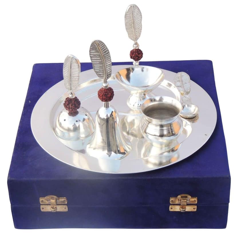Brass Silver Plated Pooja Thali Set (BMAS291 S) view 3