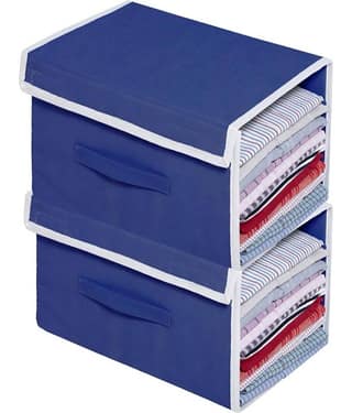 Sh Nasima Stackable Non Woven Shirt Organizer with Cover Lid- (Grey) - Pack of 2