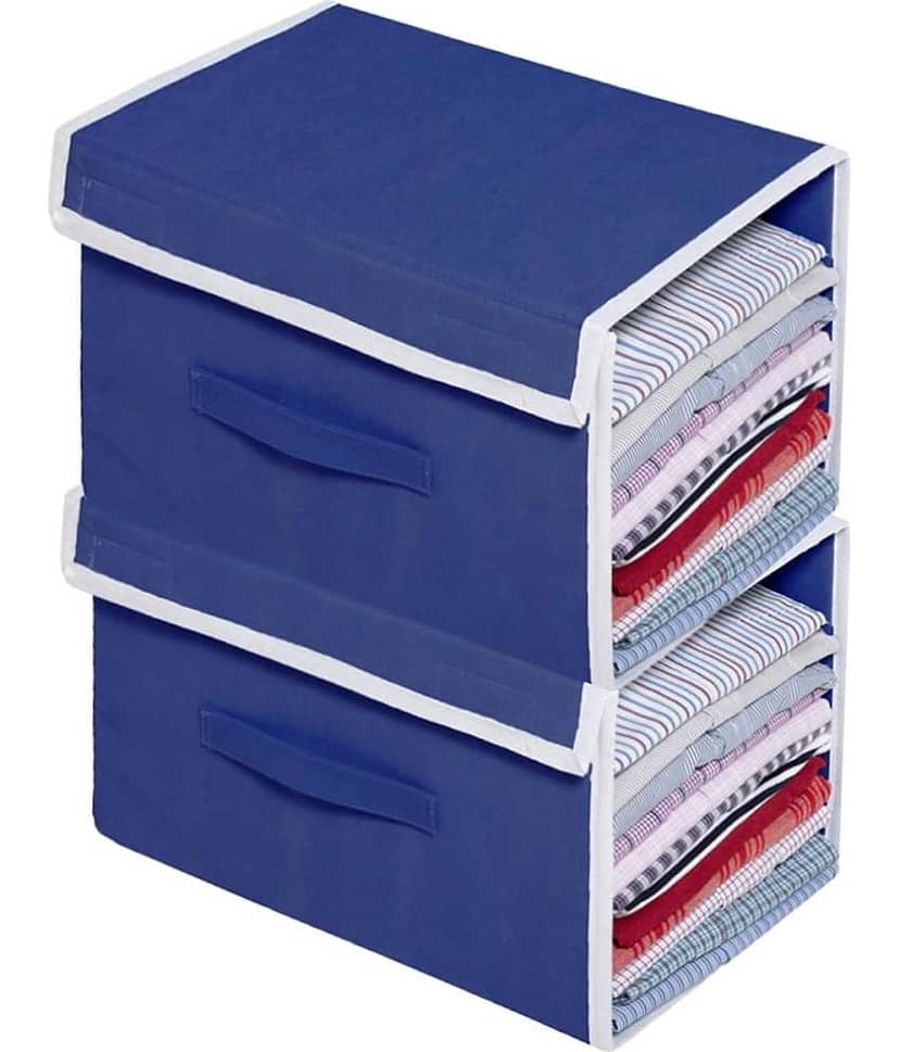 Sh Nasima Stackable Non Woven Shirt Organizer with Cover Lid- (Grey) - Pack of 2