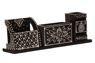 Kusum Art wooden hand painted Pen And Card Box to decor your table and living room store pen mobile phone visiting card (6x6x4, Black)