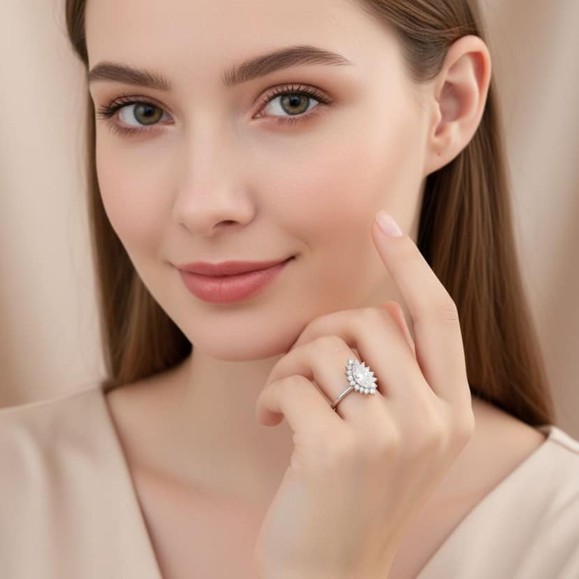 925 Sterling Silver Marquise Diamond Look Ring for Women | Halo CZ Stone Ring with Brilliant Cut | Elegant Engagement & Party Wear Ring I Weight - 3.1 g view 3