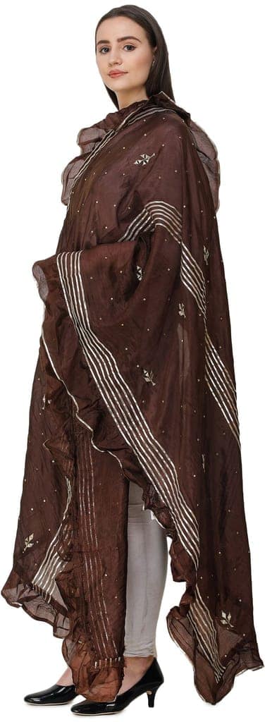 Chestnut Dupatta from Amritsar with Gota Patches and Frill Border view 4