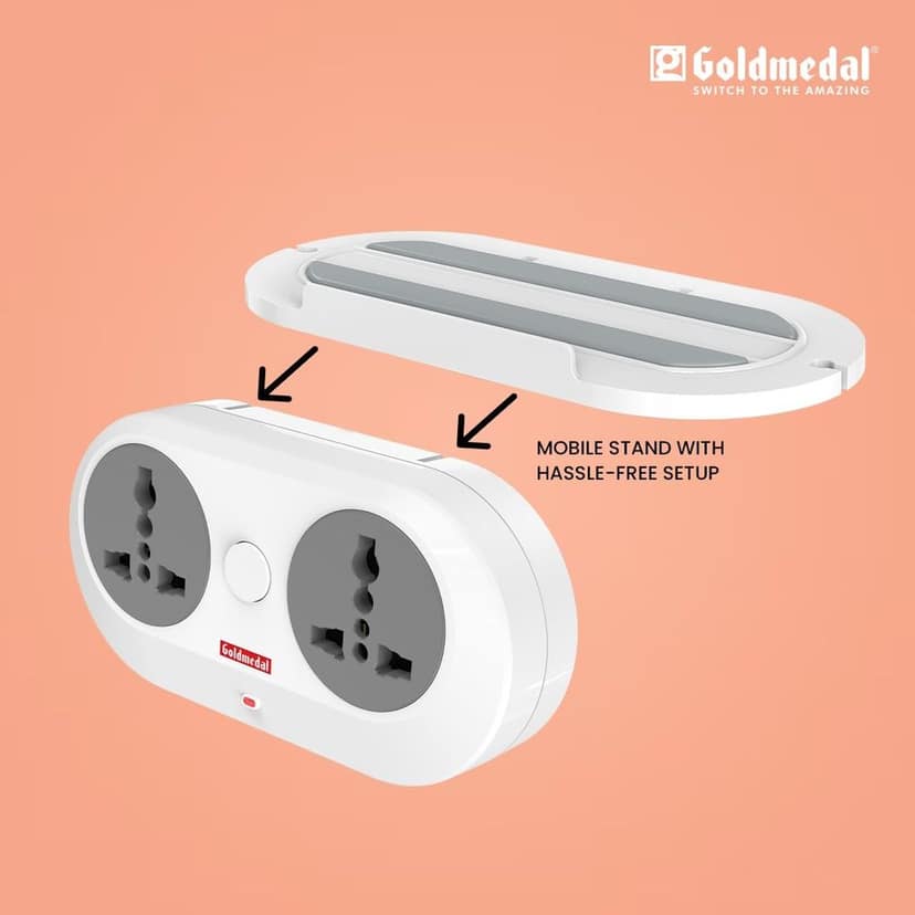 Goldmedal Wall-E-3 Pin Plug Travel Adaptor with Mobile Stand | Universal Sockets | Multiplug for Home & Office Appliances | Supports 2-Pin & 3-Pin Plugs (Pack of 1) - White view 4