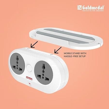 Goldmedal Wall-E-3 Pin Plug Travel Adaptor with Mobile Stand | Universal Sockets | Multiplug for Home & Office Appliances | Supports 2-Pin & 3-Pin Plugs (Pack of 1) - White view 6