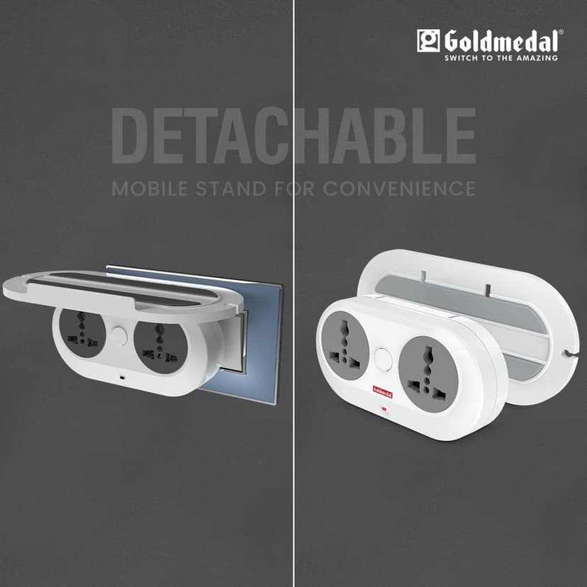Goldmedal Wall-E-3 Pin Plug Travel Adaptor with Mobile Stand | Universal Sockets | Multiplug for Home & Office Appliances | Supports 2-Pin & 3-Pin Plugs (Pack of 1) - White view 8
