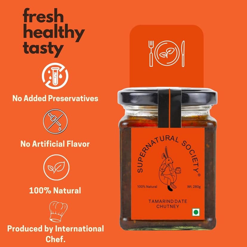 Supernatural Society - Tamarind Date Chutney 280g | Imli Khajoor Ki Khatti Meethi Chatpati Chutney | Tangy-Sweet Delight | Jain-Friendly, Naturally Flavorful, No Artificial Additives view 3
