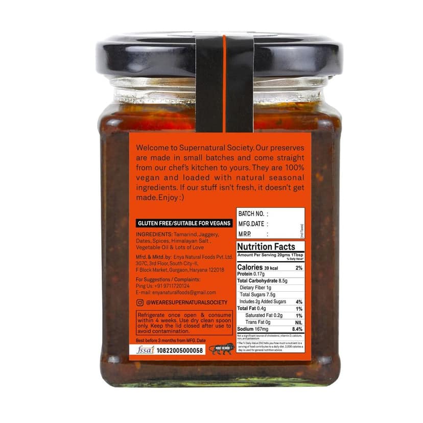Supernatural Society - Tamarind Date Chutney 280g | Imli Khajoor Ki Khatti Meethi Chatpati Chutney | Tangy-Sweet Delight | Jain-Friendly, Naturally Flavorful, No Artificial Additives view 4