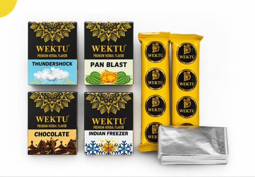 WEKTU Ultimate Tobacco-Free Shisha Experience Hub - Pure Herbal Multi-Flavor Hookah Materials Combo with Long-Lasting Coconut Charcoal & Heat-Shield Foil Pack