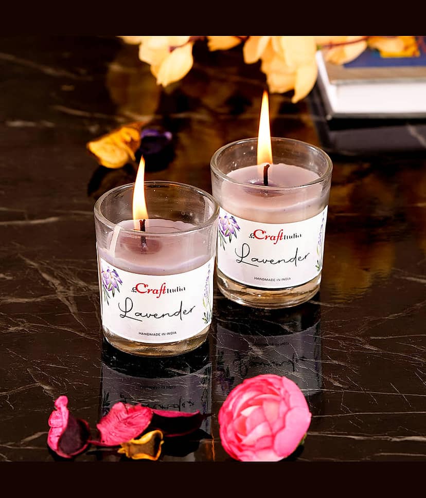 eCraftIndia Set of 2 Purple Lavender Scented Glass Candle