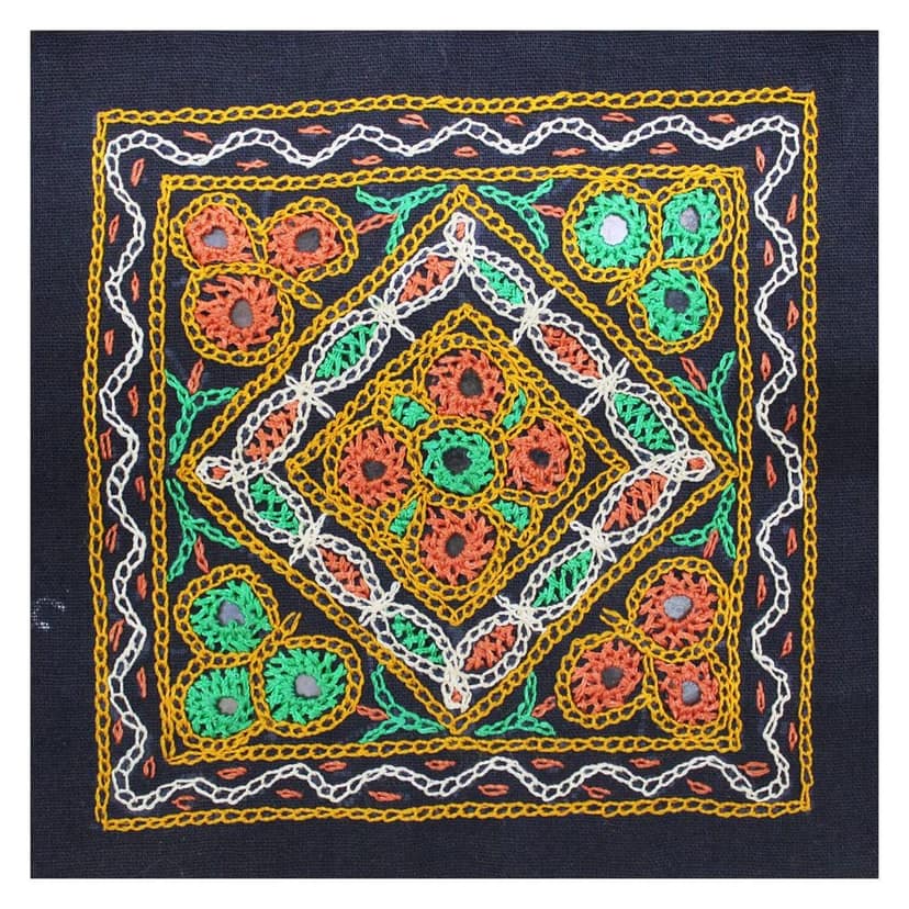 Garvi Gurjari (A Gujarat Govt Enterprise) Cotton Multicolor Hand Embroidered Patch with Mirror Work(GGCMEP48)