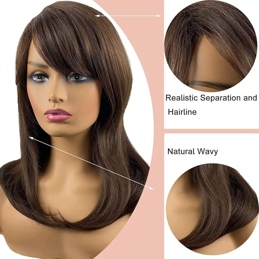 Akashkrishna Short Brown Wigs for Women Shoulder Length Hair Wig with Natural Layered Synthetic Wig for Daily Use (brown with side-bangs) view 3
