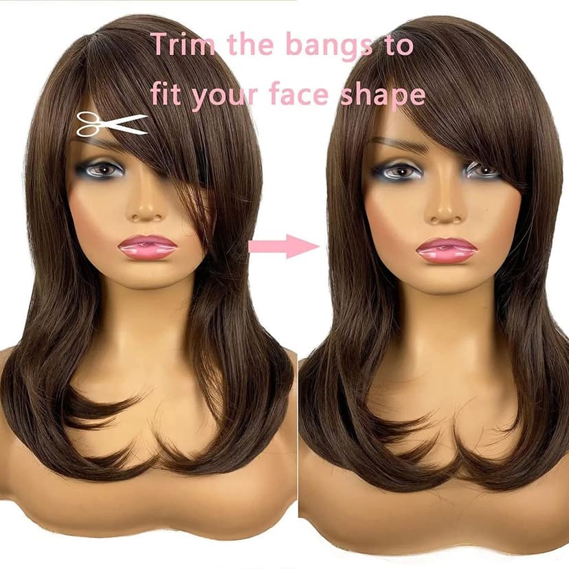 Akashkrishna Short Brown Wigs for Women Shoulder Length Hair Wig with Natural Layered Synthetic Wig for Daily Use (brown with side-bangs) view 4