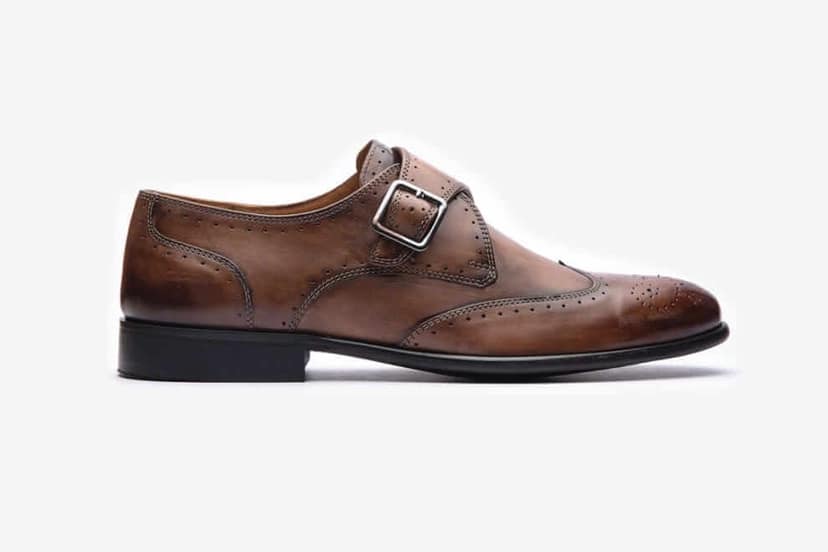 HILL BIRD Minst Brown Handpainted Monkstrap Shoes view 2