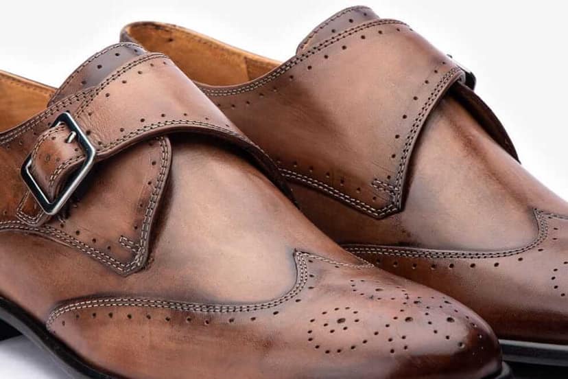 HILL BIRD Minst Brown Handpainted Monkstrap Shoes view 3