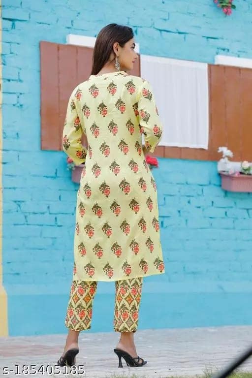 Women Beautifull Yellow & Pink Rayon Kurta Pant Set view 3
