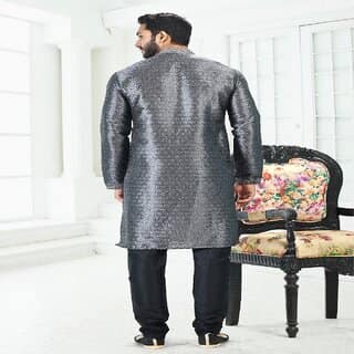 Raivat Ethnic Grey Colour Banarasi Silk Digital Print Kurta Pajama 2070 view 2