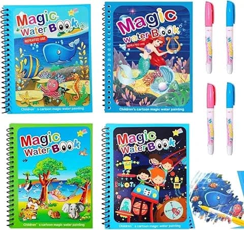 GLUN Water Magic Coloring Book for Kids (4 Books, 4 Themes)|Reusable No-Mess Painting Book with Magic Water Pen|Travel-Friendly Educational Toy for Toddlers Age 2-5years|Quick-Dry, Refillable view 2