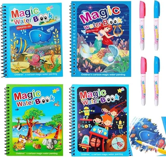 GLUN Water Magic Coloring Book for Kids (4 Books, 4 Themes)|Reusable No-Mess Painting Book with Magic Water Pen|Travel-Friendly Educational Toy for Toddlers Age 2-5years|Quick-Dry, Refillable view 3