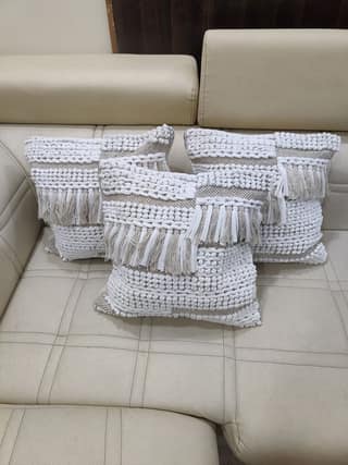 BulkySanta handtufted Cotton Cushion Covers for Sofa, 16 in x 16 in (2, Heavy Knotted (White Grey))