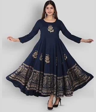 Lee Moda - Blue Rayon Women's Anarkali Kurti ( Pack of 1 )