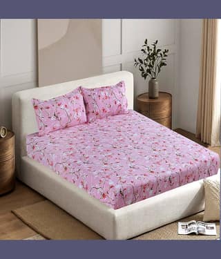 Welhouse India Cotton 1 Double King Bedsheet with 2 Pillow Covers ( Pink )