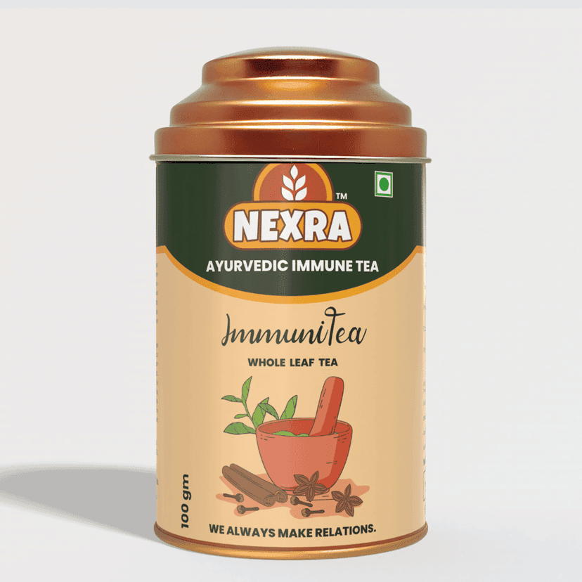 Nexra - Ayurvedic Immune Tea - 100g Tin Box | Whole Leaf Herbal Blend | Natural Immune Boost and Wellness