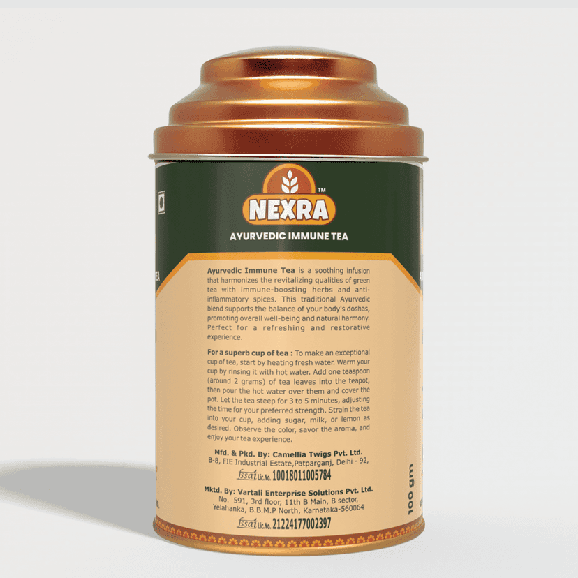 Nexra - Ayurvedic Immune Tea - 100g Tin Box | Whole Leaf Herbal Blend | Natural Immune Boost and Wellness view 3