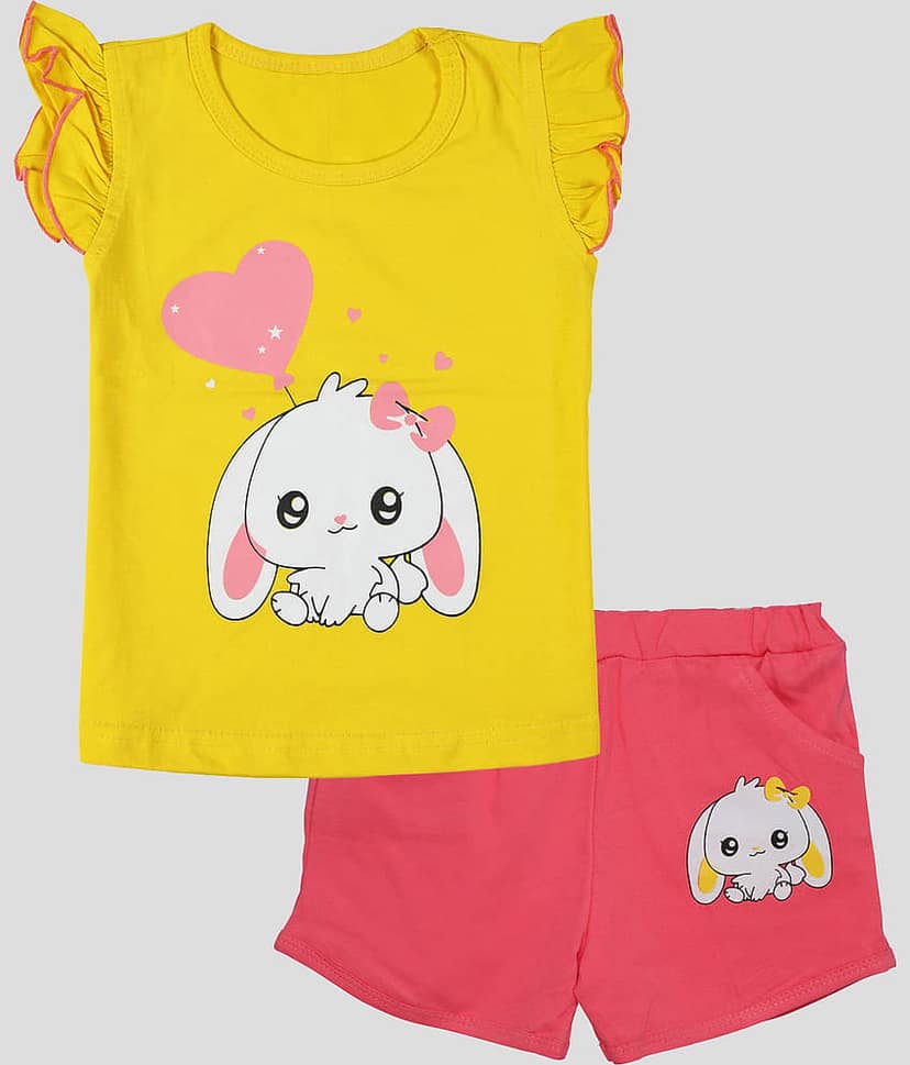 CATCUB Pack of 1 Girls Cotton Top With Shorts ( Red )
