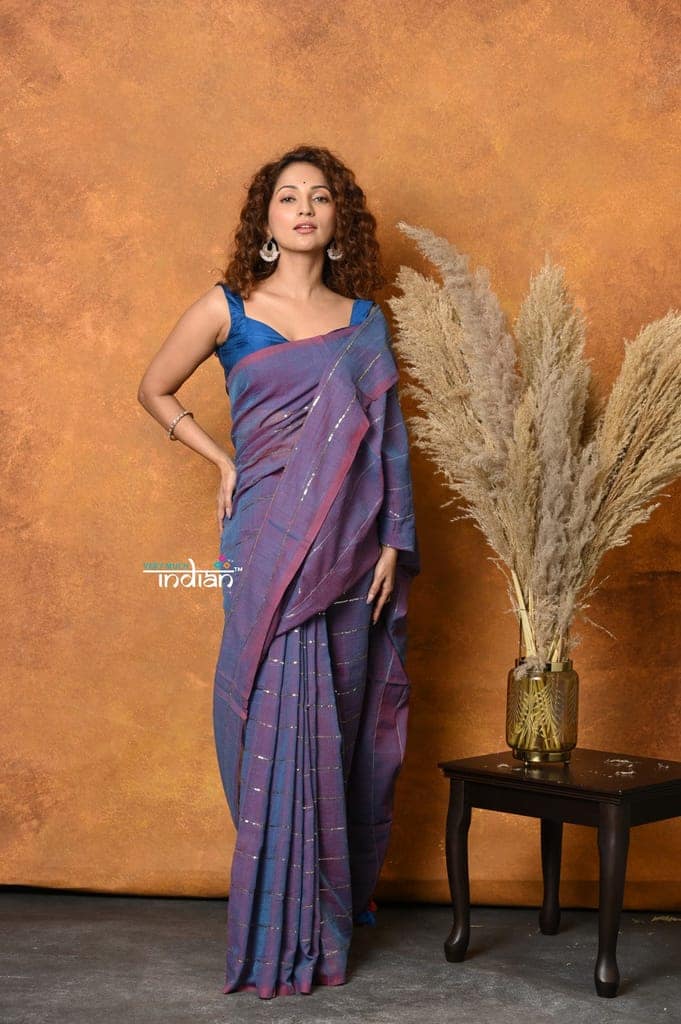 Mastaani ~ Designer Mul Cotton Handloom Saree with Sequins - Dual Tone Lavender