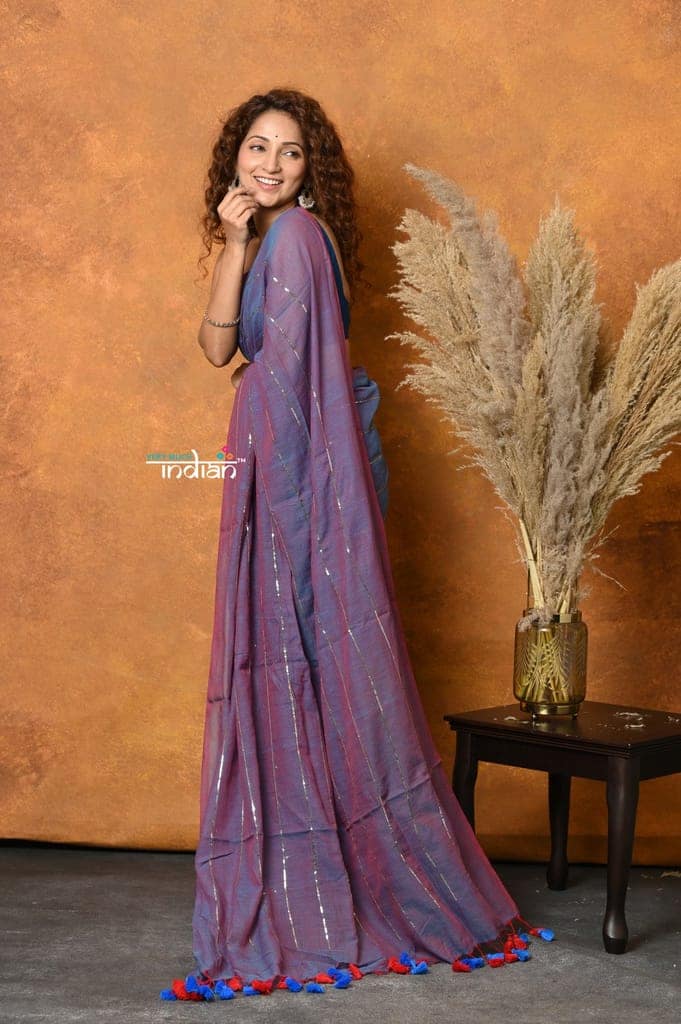 Mastaani ~ Designer Mul Cotton Handloom Saree with Sequins - Dual Tone Lavender view 2