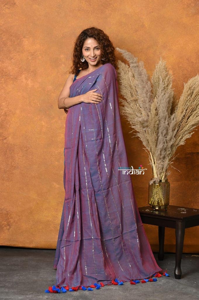 Mastaani ~ Designer Mul Cotton Handloom Saree with Sequins - Dual Tone Lavender view 4