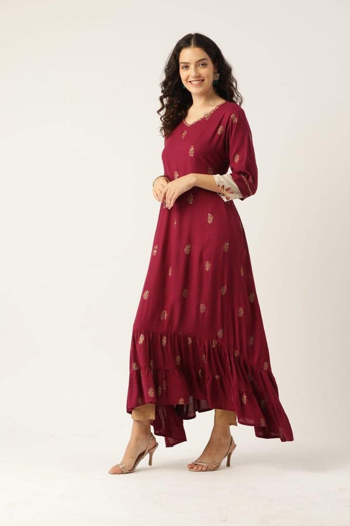 Women Floral Printed Sequinned Anarkali Kurta view 2
