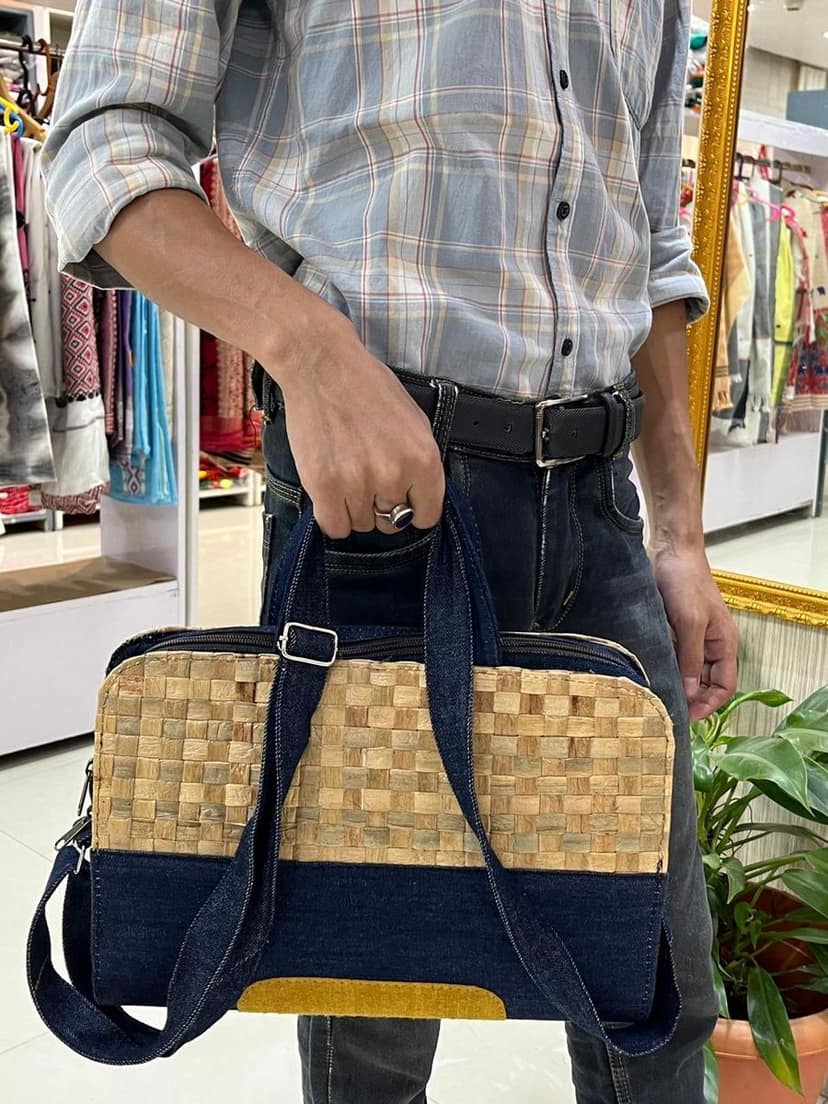 Water Hyacinth with Denim Laptop Bag view 2