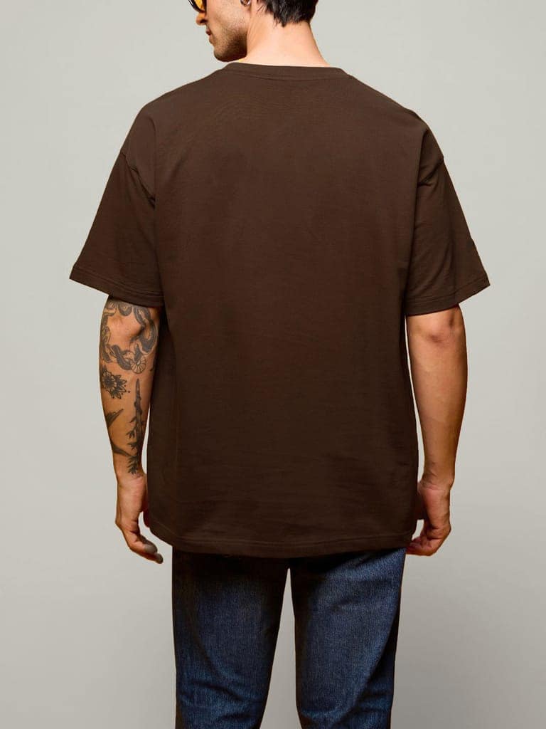 SCOTT FINCHER Men's Streetwear T-shirt with Smiley Face Graphic Design T-shirt : AA(ARN)BROWN_03 view 4