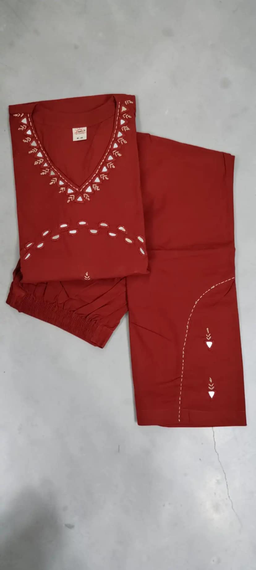 Handloom Cotton Co-Ord Set in Maroon with Mirror Work view 5
