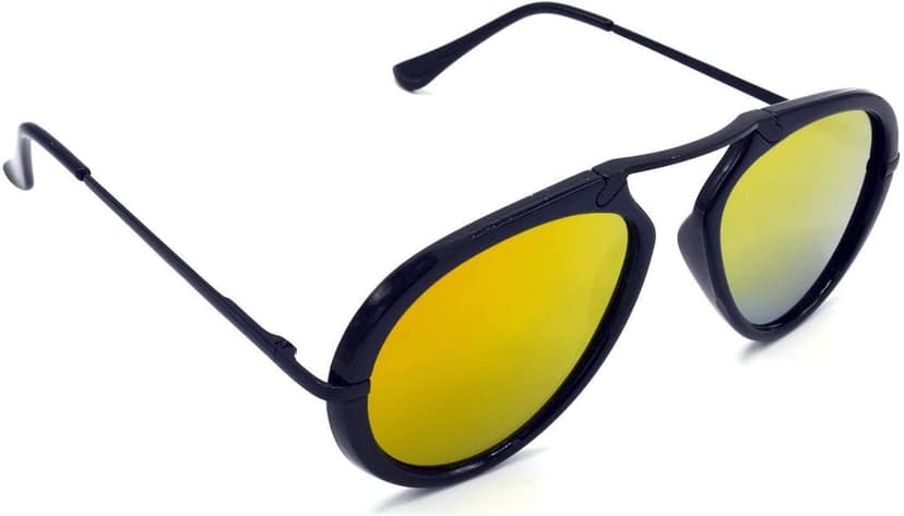 HRINKAR Unisex Wrap-around Sunglasses Black & Silver Frame, Golden & Pink Lens (Medium) - Pack of 2 view 6
