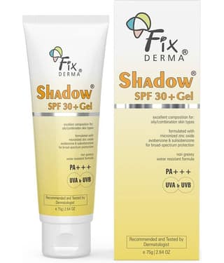 Fixderma Shadow Sunscreen SPF 30+gel For Oily Skin, UVA,UVB Protection, Water Resistant, 75g