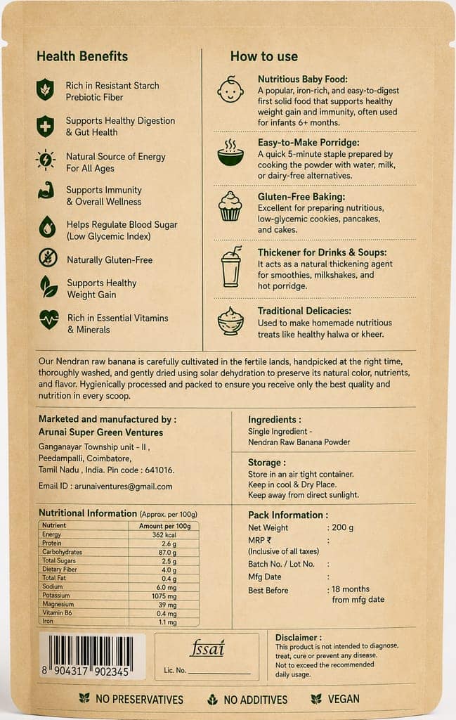 VBotanics Nendran Raw Banana Powder - 100% Natural, 200g Pouch view 2
