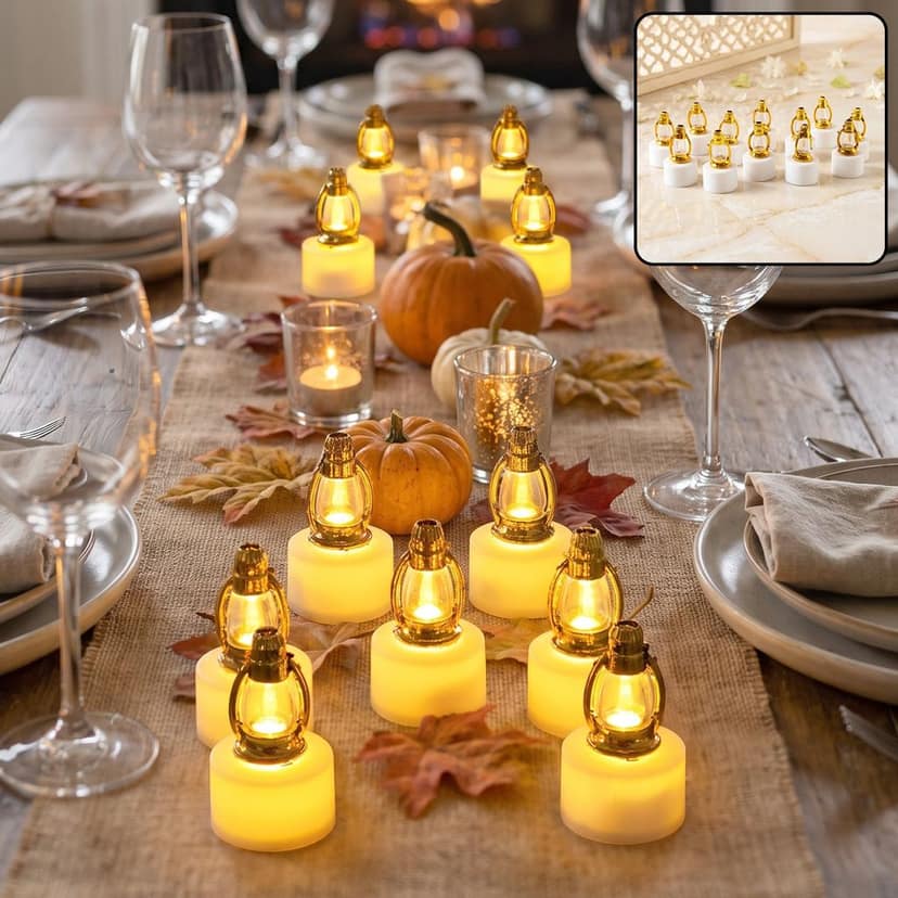 Golden Lantern LED Decorative Candle Lamps for Home and Diwali Decor (12 Pc Set) view 2