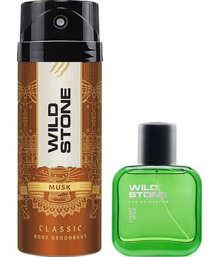 Wild Stone Classic Musk Deo 225ml & Forest Spice Perfume 50ml, Long Lasting Fragrance for Men (2 Items in the set)