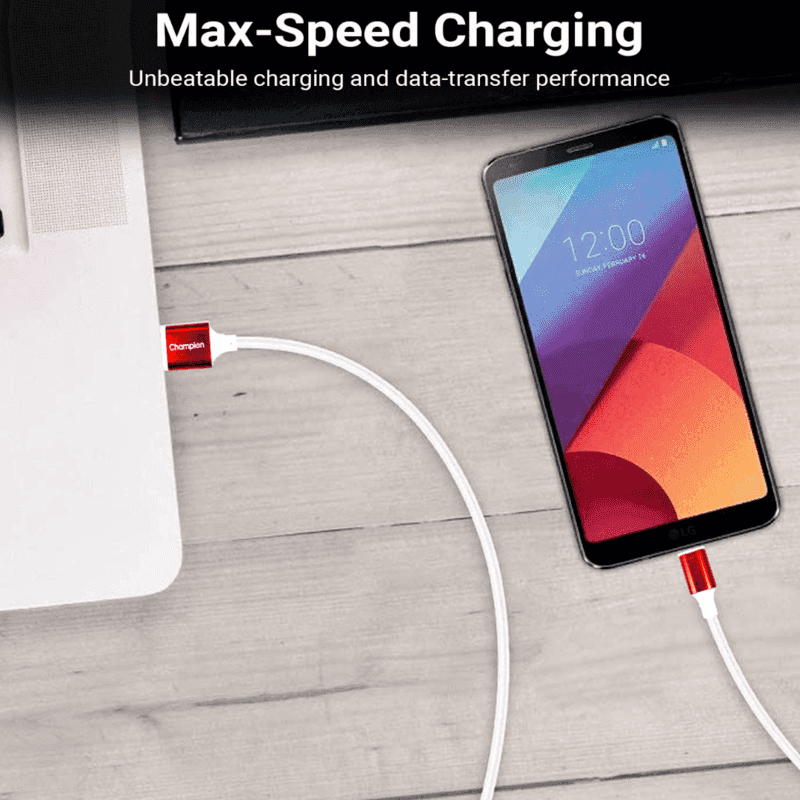 Champion USB to Type-C 3Amp Data Sync & Charging Cable PVC Metal 1Mtr (White/Red) view 4