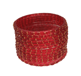 Red Glass Bangles Set with Golden Studs | Traditional Indian Jewelry for Women