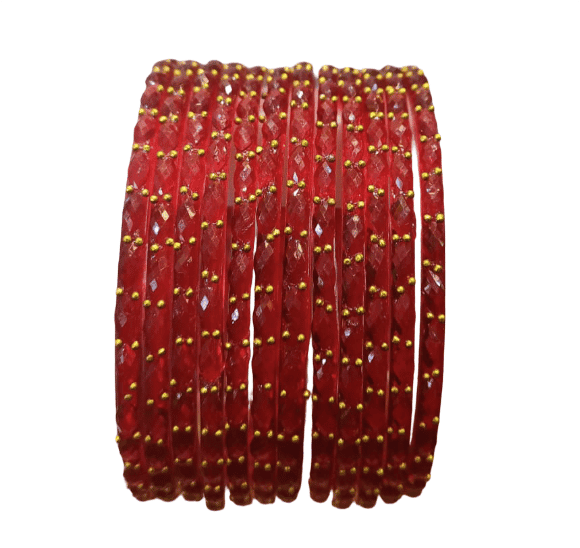Red Glass Bangles Set with Golden Studs | Traditional Indian Jewelry for Women view 3