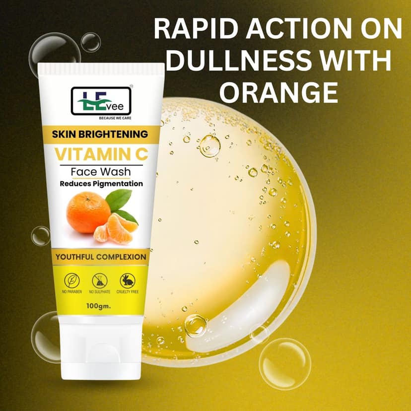 LEvee Vitamin C Face Wash | Skin Brightening Pigmentation Removal Cleanser with Orange Enzymes | For Glowing Skin & Dark Spot Correction | 100ml view 3