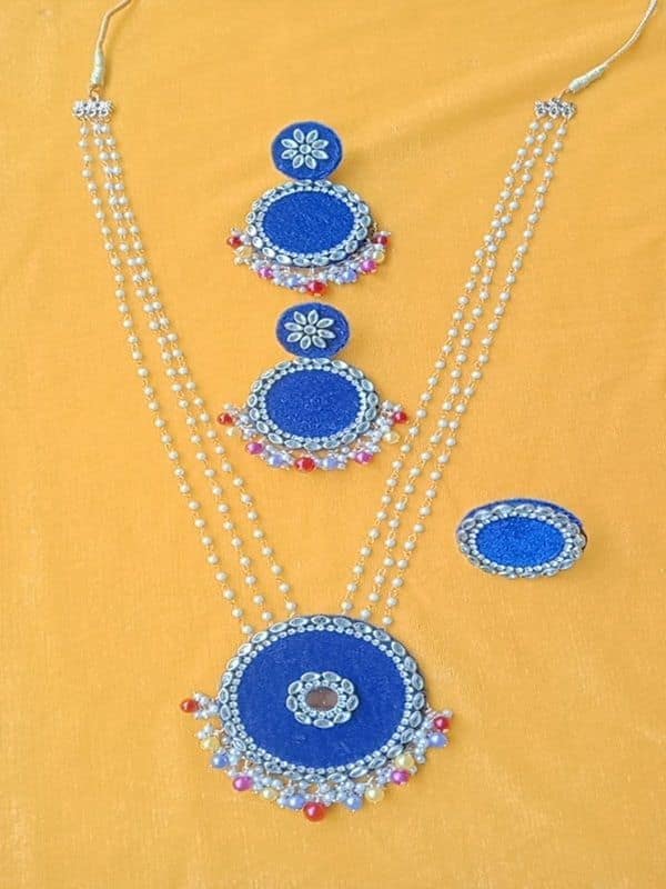 Assamese fabric long necklace Jewellery set view 2