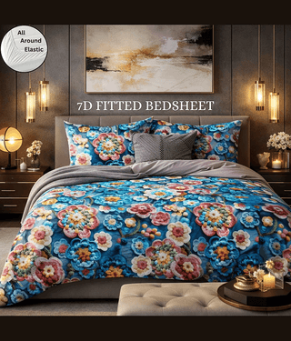SWIZIER Cotton 1 Double Fitted Bedsheet with 2 Pillow Covers ( 198 cm x 182 cm ) , Blue