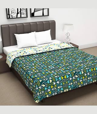 DIVINE CASA Double Polyester Green Geometrical Dohar