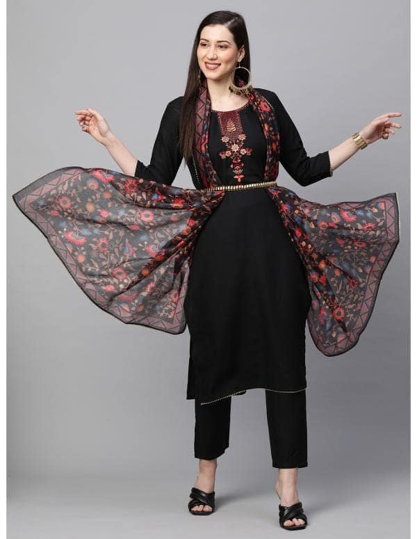 Buy & Try Rayon Kurta Pant Set with Dupatta | Kurti Set with Embrodry Work for Wedding, Party & Festival. view 5