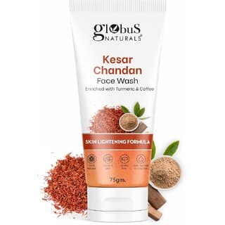 Globus Naturals Kesar Chandan Skin Lightening & Tan Removal Face wash, For Natural Glow & Spotless Skin, Natural & Ayurvedic Formula, Chemical Free, Suitable For All Skin Types, 75 gm